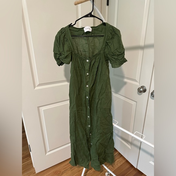 EUC Daily Sleeper Brigitte Button Down Midi Dress in Olive Green Linen Size M - Picture 3 of 3
